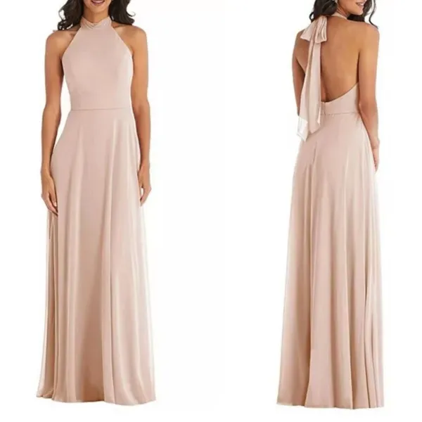 After Six High Neck Halter Backless Maxi Dress Cameo 1545 Size 10R‎ NWT Glam - Image 2