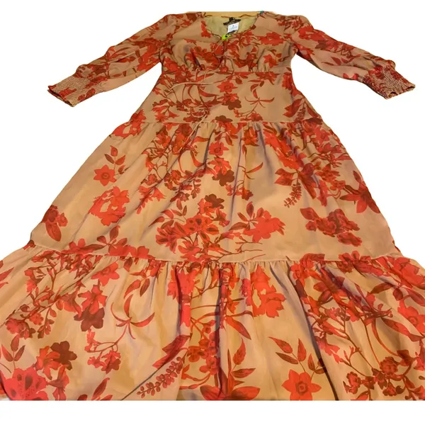 Sam Edelman Red & Tan Floral Print Chiffon Maxi Dress Nwt (6) - Image 10
