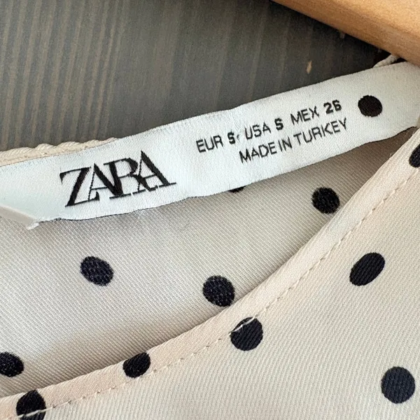 Zara Dress Cream Black Polka Dot Midi Long Sleeve Empire Waist Oversized Size S - Image 10