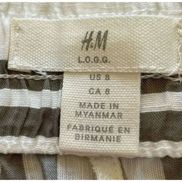 H & M Logg Linen Blend White Striped Culottes Ankle Length Pants SZ 8 # 1519 - Image 7