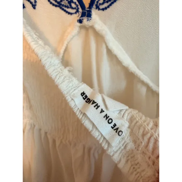 Love on a Hanger Camisole Women Large White Blue Embroidered Boho Babydoll Top - Image 4