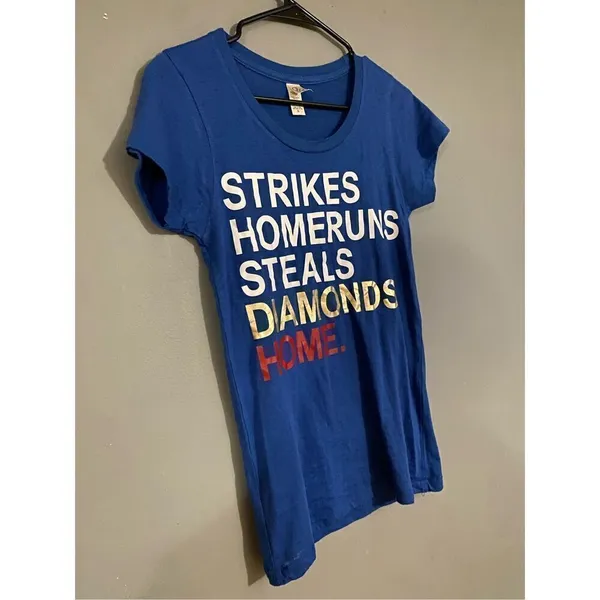 Alternative Apparel Blue Baseball Short Sleeve Shirt Size Small - Image 3