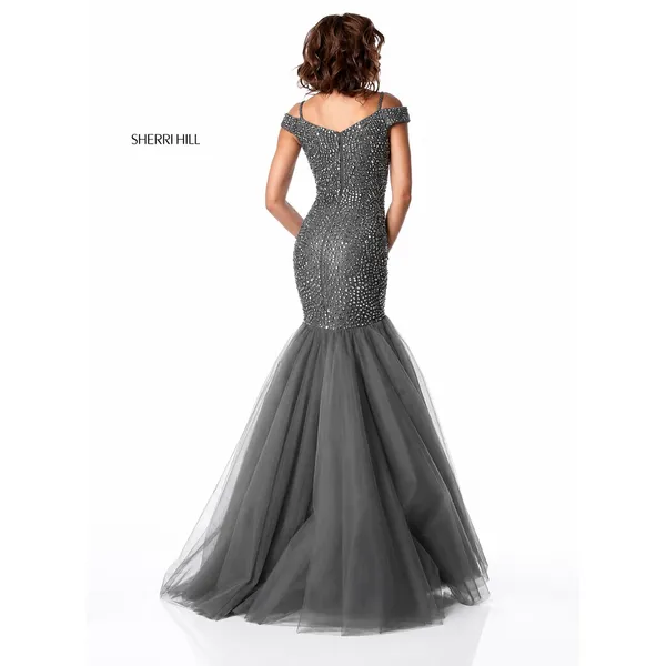 Sherri Hill 51446 Gunmetal Beaded Mermaid‎ Gown Size 2 $798 NWT - Image 2