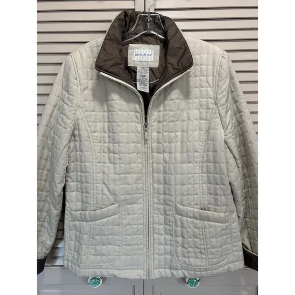 White Stag Cream/Brown Zip Up Quilted Jacket‎ Logo Size M (8-10) Lined Pockets - Image 2