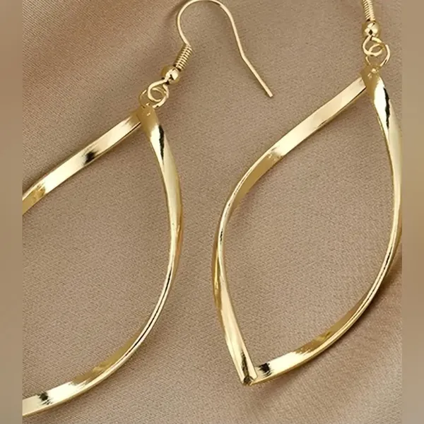 18K Gold Plated Twisted Dangle Earrings - Image 2