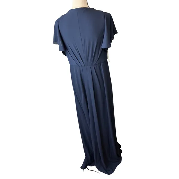 David's Bridal Navy Blue Flutter Sleeve V-Neck Chiffon Maxi Dress F19951 Size 6 - Image 3