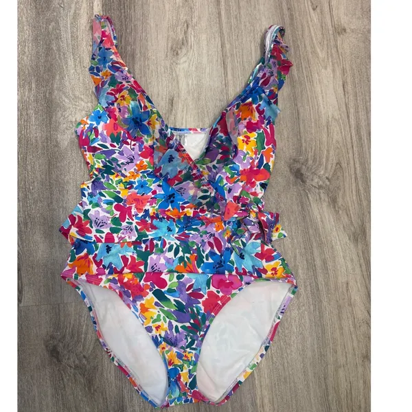 Tommy‎ Bahama Watercolor Floral Wrap One-Piece Swimsuit Ruffle One Size 10 - Image 2