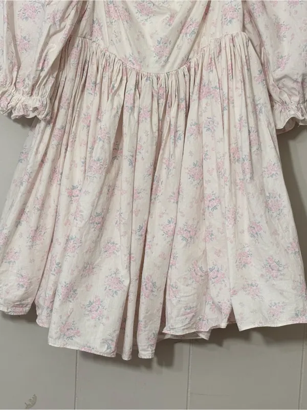 Mabel Floral Puff Sleeve Square Neck Mini Dress White Pink Cottagecore S - Image 11