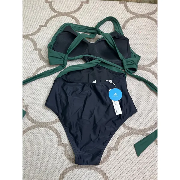 NWT Cupshe Colorblock Cutout One-Piece Black and Green Swimsuit, SIZE Small - Image 12