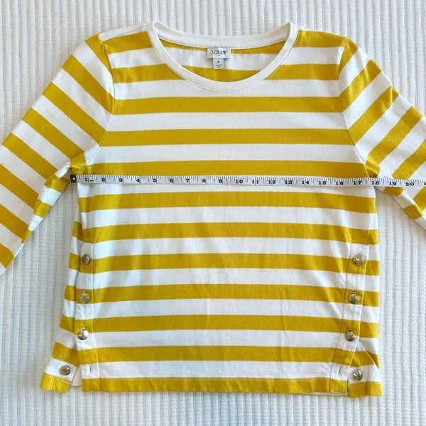 J. Crew Classic Striped Fisherman Long Sleeve Tee with Gold Buttons - Image 3