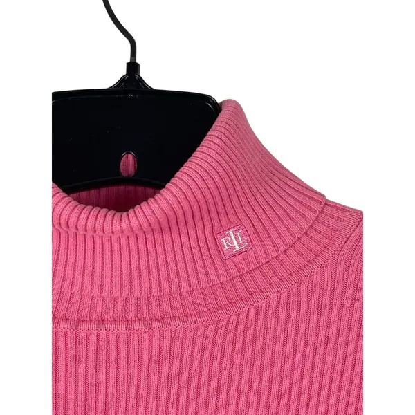 Lauren Ralph Lauren Sweater XL Pink TurtleNeck Ribbed Knit LRL Logo Pullover - Image 2