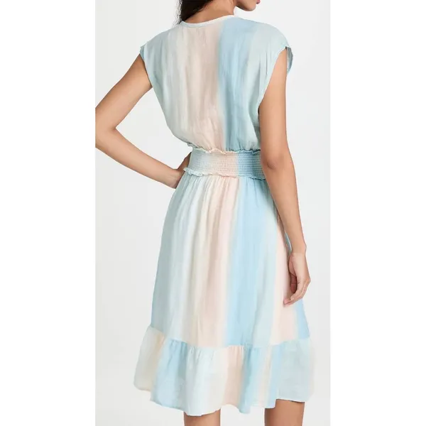 Rails Ashlyn Sunset Gradient Linen Blend Smocked Midi Dress Blue Peach Small - Image 2