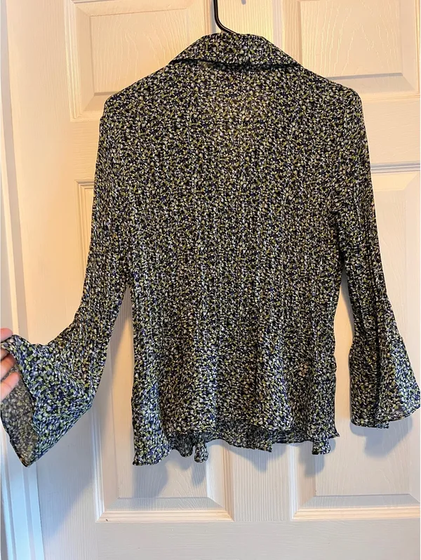 Sunny Leigh Pleated Ruffle Floral Blouse Y2K Career Top - Image 5