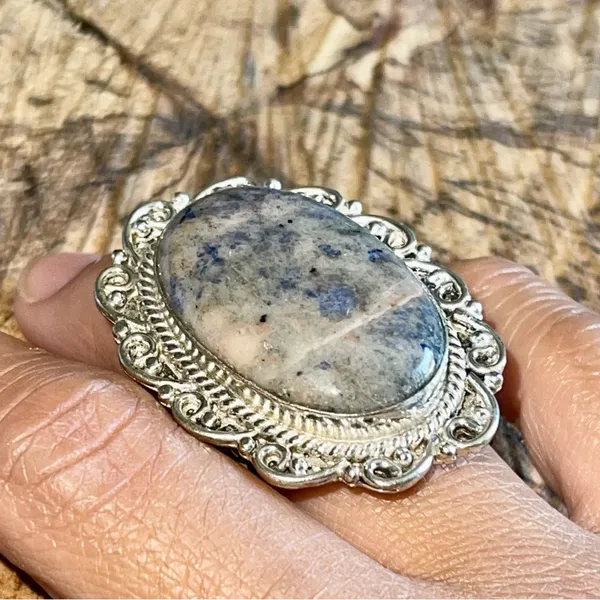 Light Pale Oversize Navy Sodalite Ring Size 6 Blue - Image 3