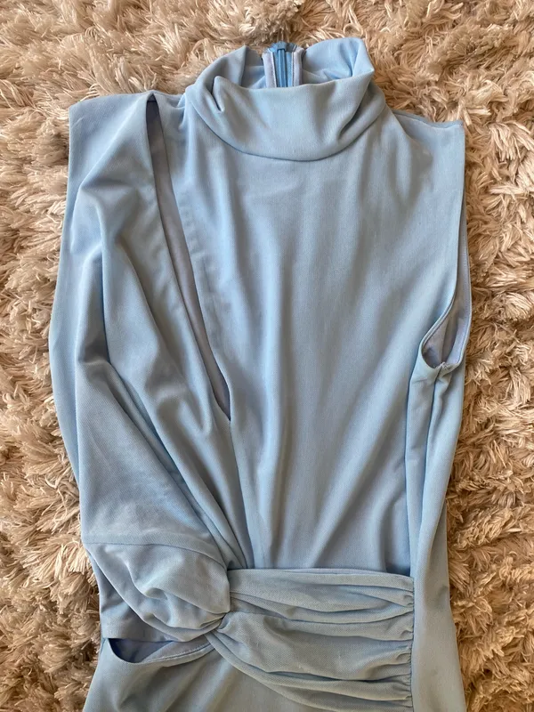 Lulu’s Light Blue Mesh Cutout Knotted Midi Dress - Image 4
