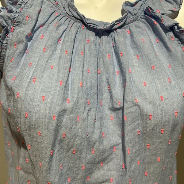 Lilly Pulitzer‎ Kristin Top Bluebell Chambray Neon Pink Clip size M - Image 4
