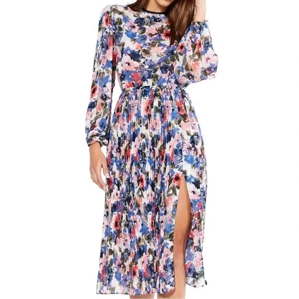 MISA LA Meadow Pleated Juliana‎ Midi Dress Long Sleeve Floral - Image 3