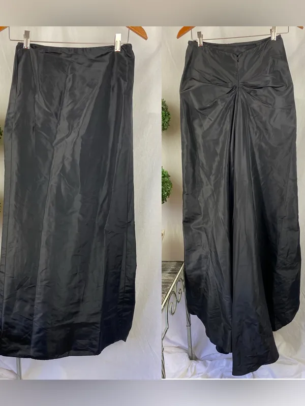 Worth Silk Black Silk A Line Maxi Long Hi-low Train Occasion Evening Skirt - Image 3