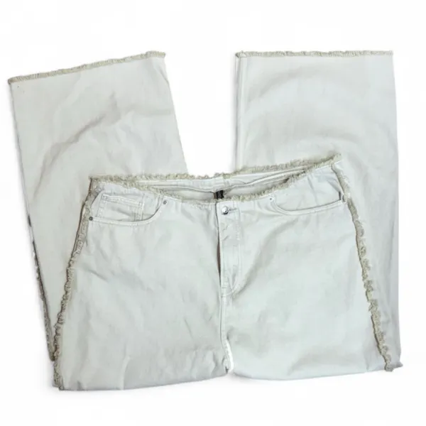 H&M Divided Wide Leg Jeans – Cream/Beige Frayed Trim – Size 18/US 50 - Image 3