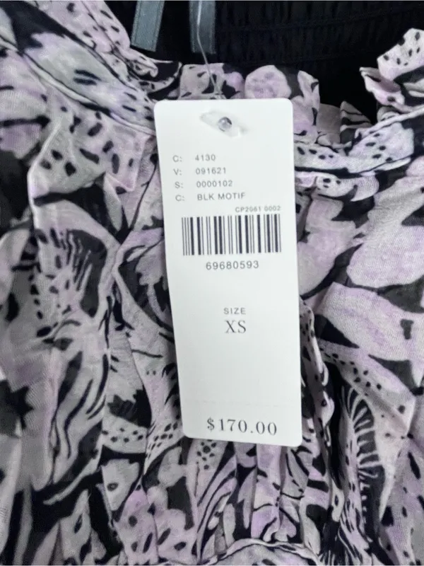 ANTHROPOLOGIE Black Squareneck Sheer Puff Sleeves Smocked Back Tie Midi Dress XS - Image 5