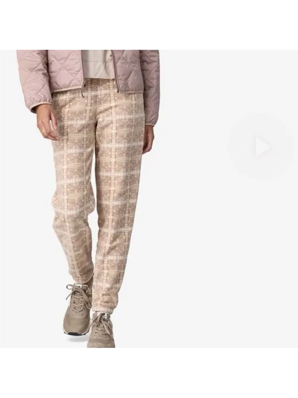 Patagonia Micro D Fleece Joggers Womens S Snow Bean Natural Geometric Cozy Pants - Image 3