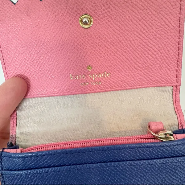 Kate Spade Navy Textured Wallet with Scalloped Edge, Pink interior. - Image 7