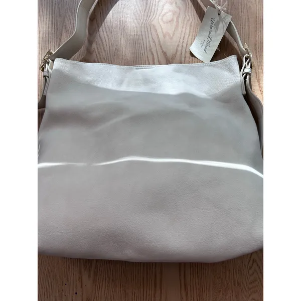 A New Day New Womens Universal Thread Faux Leather Look Handbag Purse Cream 15”x16” w/flaw - Image 16