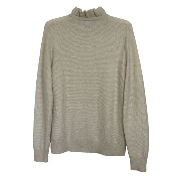 J Crew Alpaca Blend Cream Ruffle Neck Pullover Sweater L Minimal Preppy Classic - Image 2