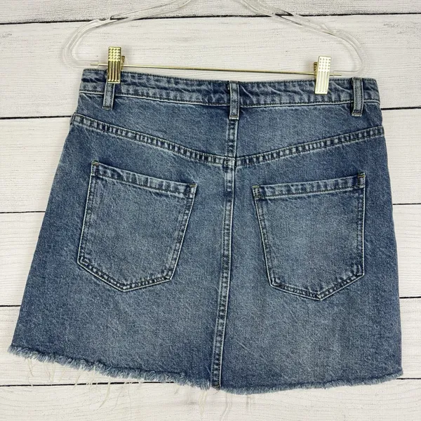 We The Free People Denim Mini Skirt Size 29 Zippered Front Fringe‎ Coquette Cute - Image 3