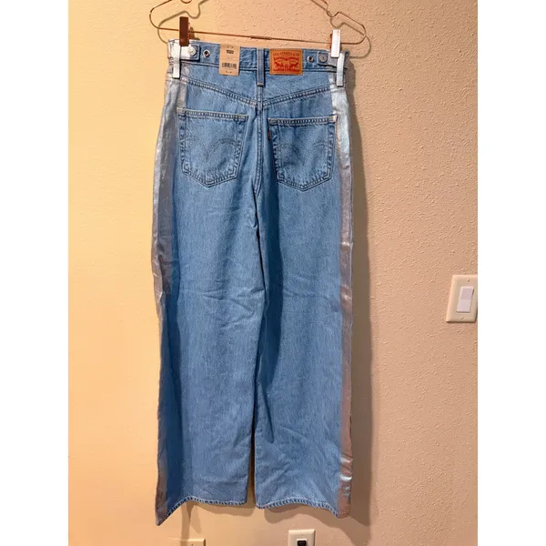 Levi's Womens Jeans 25 Blue Silver Cinch Baggy Metallic Side Stripe High Rise - Image 5