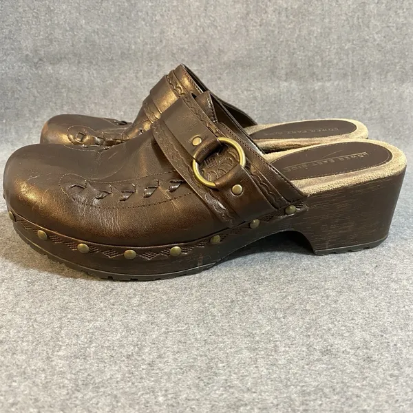 Lower East Side‎ 9.5 Vintage 90s Y2K brown Leather Slip On Chunky Platform Mules - Image 15