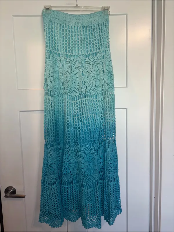 Boston Proper Ombré Crochet Maxi Skirt Aqua Small Boho Beach - Image 2