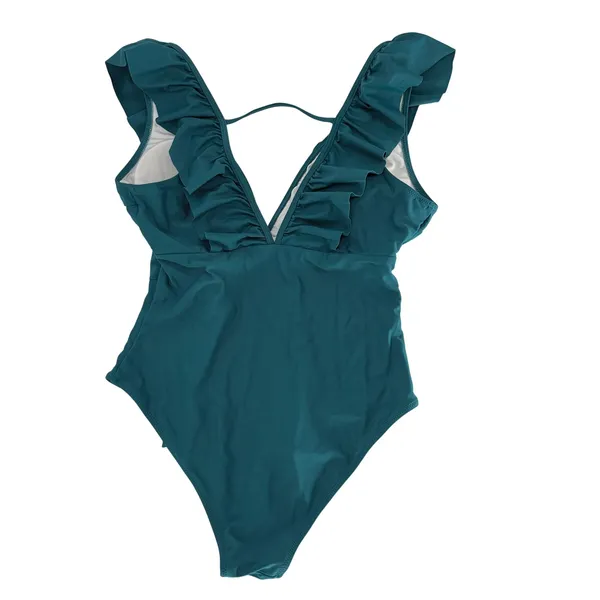 Cupshe Ruffle V-Neck One-Piece Swimsuit Womens Size 16 Teal Green Side Tie‎ Sash - Image 7