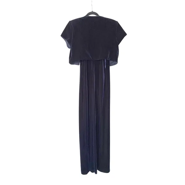 J.R. Nites Navy Blue Velvet Beaded Maxi Dress and Bolero Jacket‎ Set Vintage 10 - Image 2