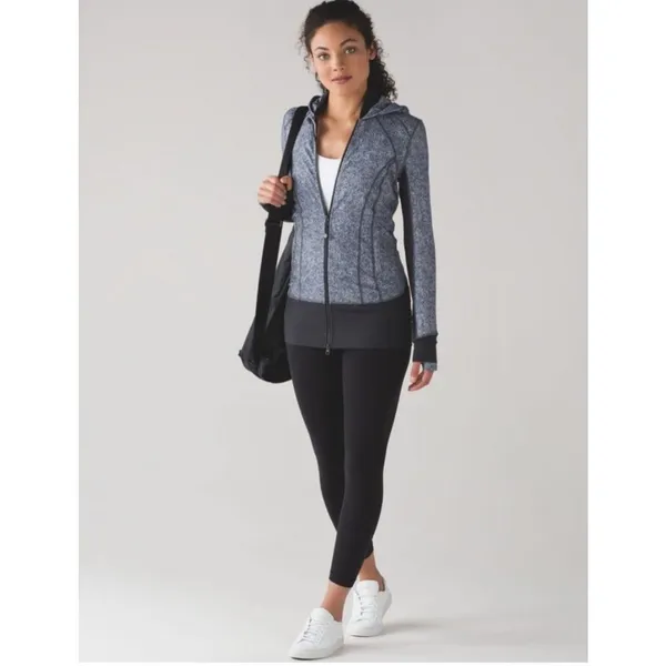 Lululemon Athletica Womens Daily Practice Zip Up Hooded Jacket Gray Black Size 8 - Image 3