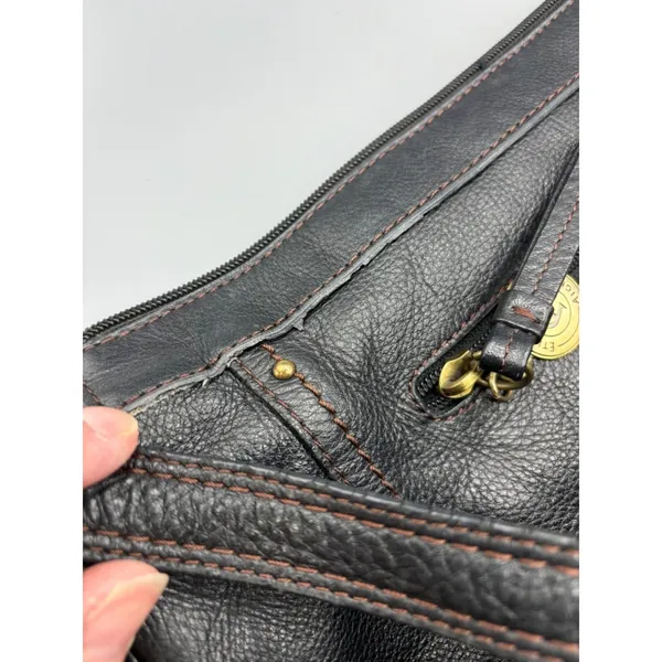 Etienne Aigner Black Leather Purse Shoulder‎ Bag Adjustable Strap & Front Po - Image 7