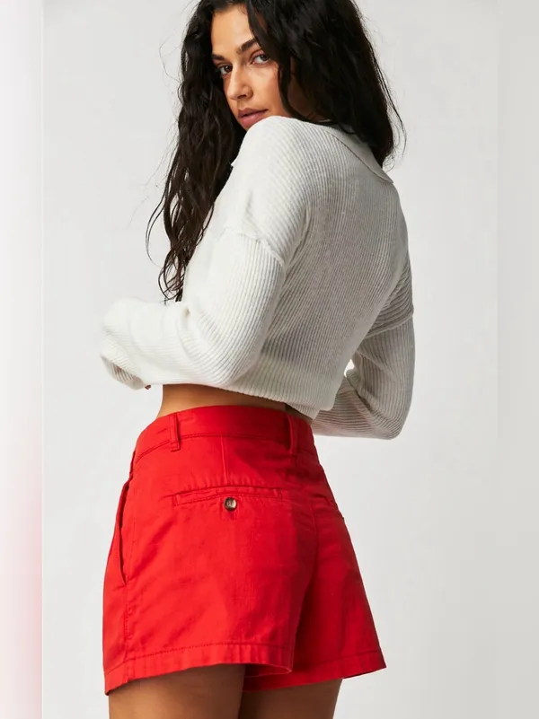 Free People Red High-Waist Pleated Shorts - Image 3