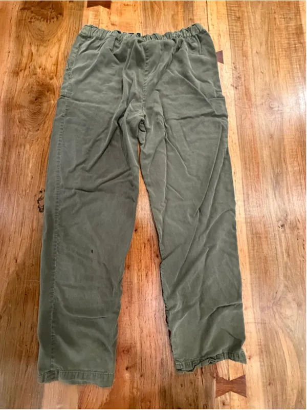 Love Tree Olive Green Tencel Cargo Pants Elastic Waist Button Fly Sz M High Rise - Image 4