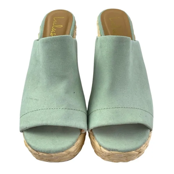 Lulus Ervyn Women's Mint Green Suede Raffia Platform Slip On Slide Sandals Sz 8 - Image 2