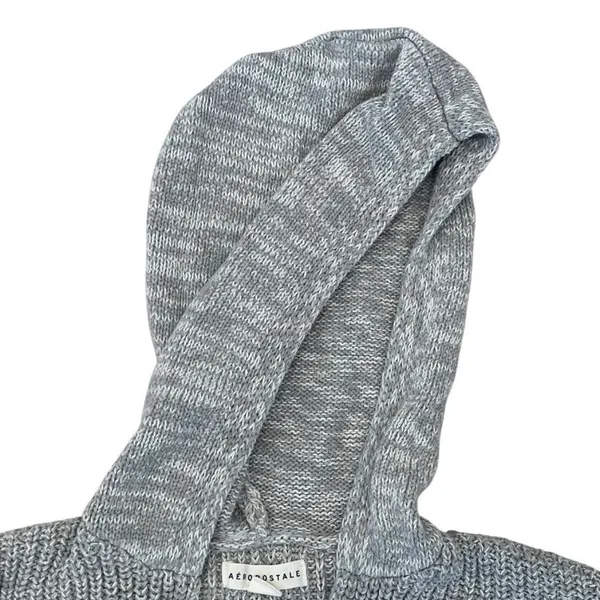 Aeropostale Womens XS Hooded Cropped Sweater Gray Knit V Neck Relaxed Cozy - Image 5