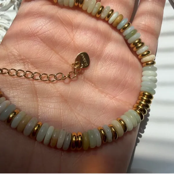Gold and turquoise beaded bracelet handmade natural stones - Image 2