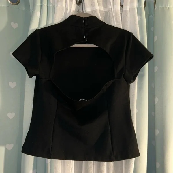 NY & Co Size M Black Cutout Back Blouse - Image 5