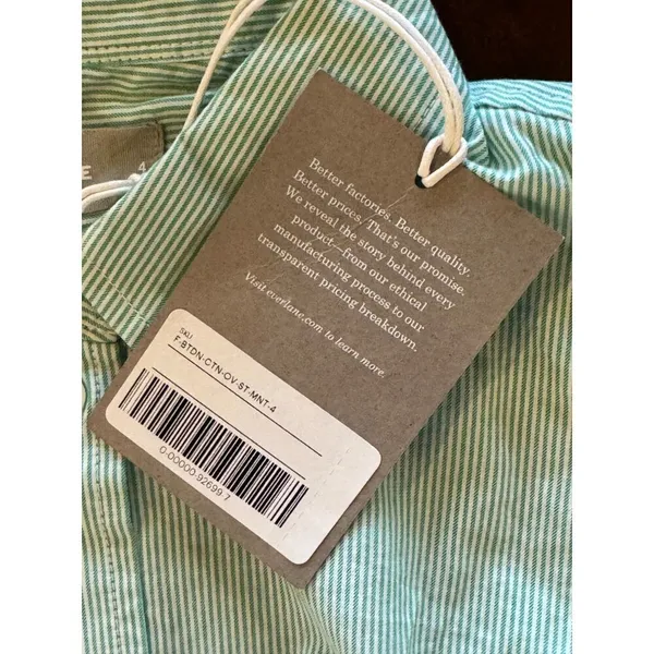 Everlane Button Down Women 4 Green White Stripe NWT Cotton Relaxed Oxford Shirt - Image 10