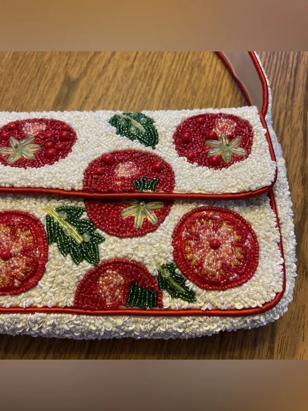 Viral Beaded TOMATO Shoulder handBag Handcrafted India Anthropologie Inspired - Image 5