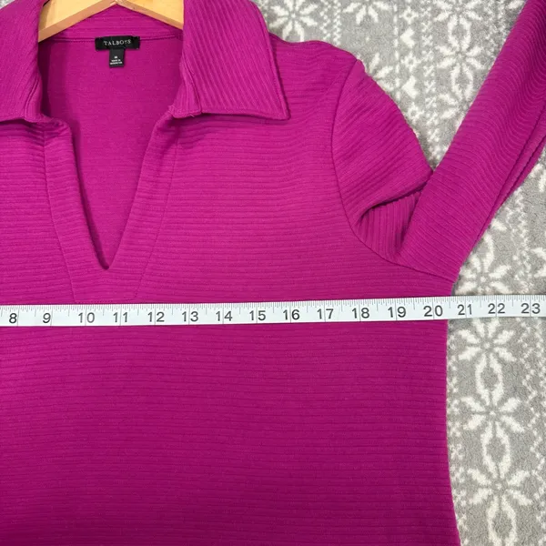Talbots Ribbed Johnny Collar Sweatshirt Wild‎ Aster Medium Casual Minimalist - Image 9