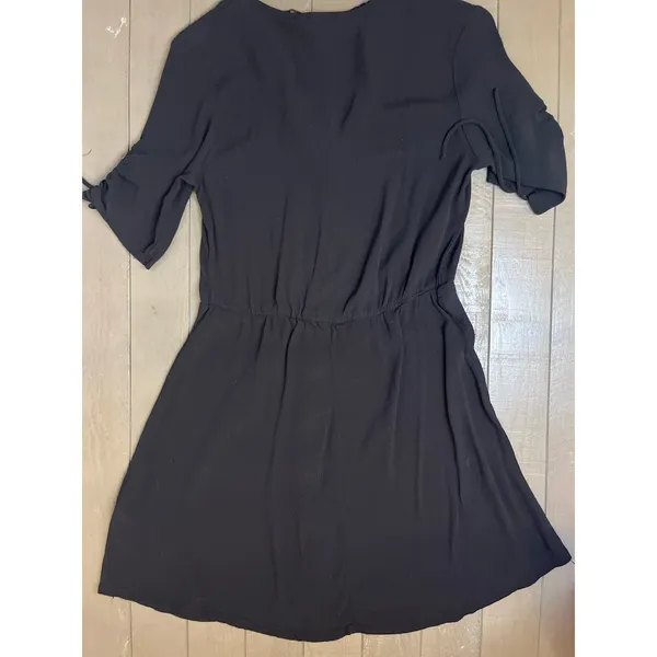 H&M Size 4 Black Blouse Dress Half Sleeve Mid Length V Neck Casual Button Down - Image 10