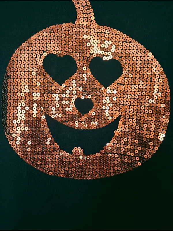 DARI Halloween Pumpkin Sequin Sweater Black Knit Jack O Lantern Women's XL EUC - Image 6
