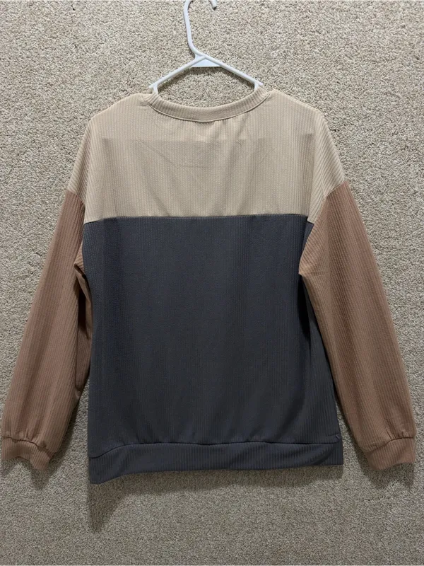 NWT color block long sleeved shirt neutral fall tones elevated basic medium Flaw Tan - Image 2