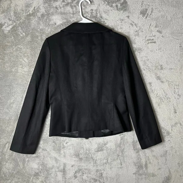Ann Taylor Black Wool Cashmere Fur Trim Blazer Quiet Luxury‎ Classic Chic Size 8 - Image 5