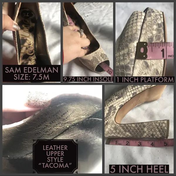 Sam Edelman "Tacoma" Taupe & Brown Leather Snakeskin Print Peep-Toe Heels - Image 11